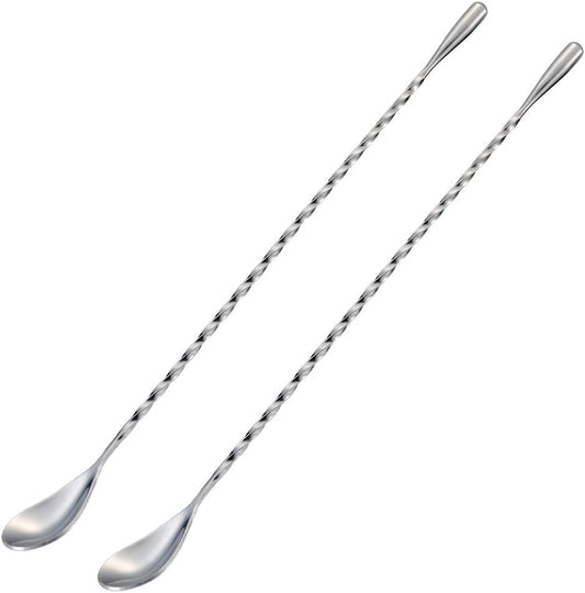 Bar Spoon Cocktail Mixing Stirrers for Drink, Stainless Steel 12 Inches Long Handle, Silver 2 Pieces