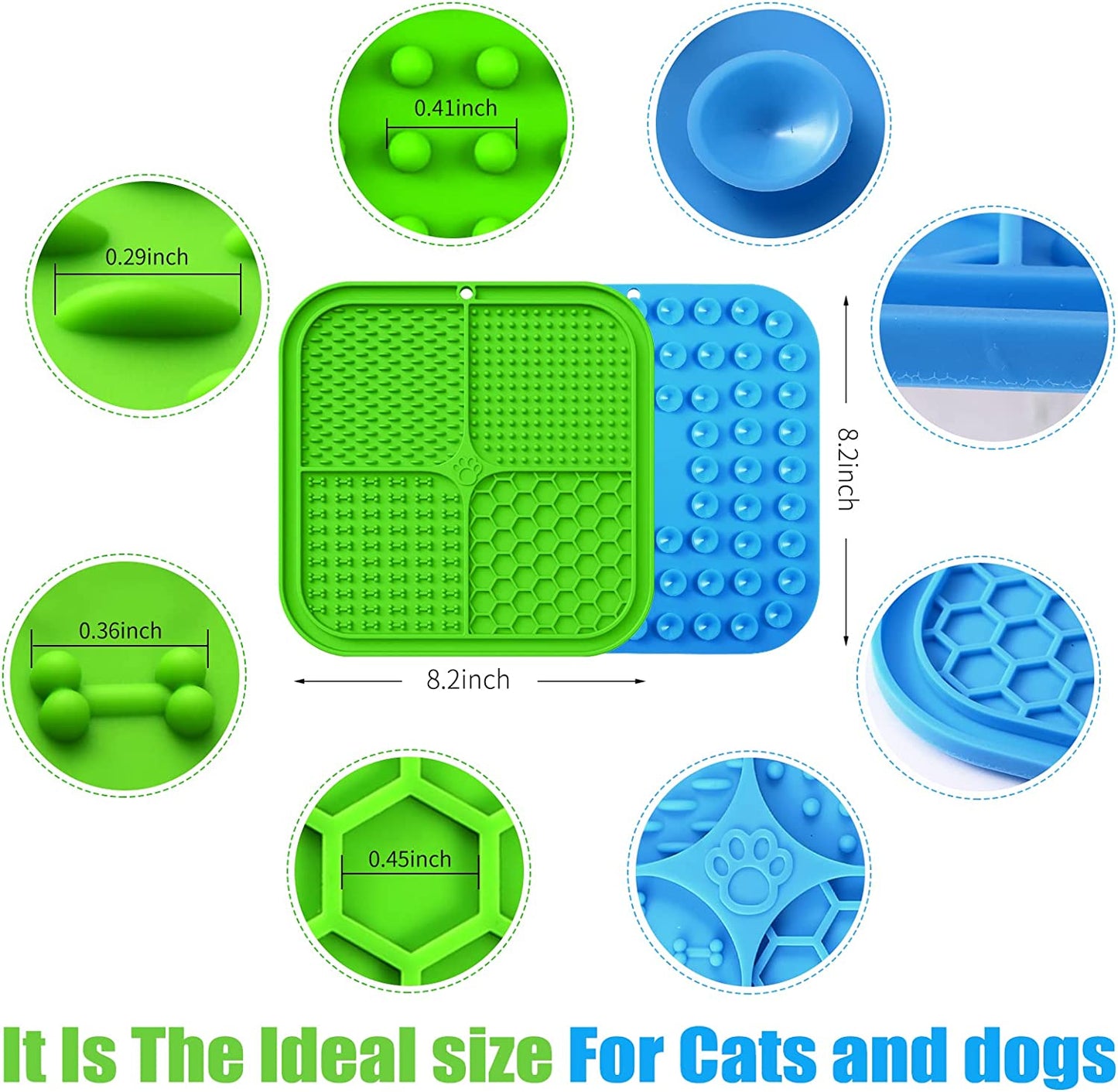 Licking Mat Slow Feeder for Dogs and Cats2 Pack (Green and Blue)