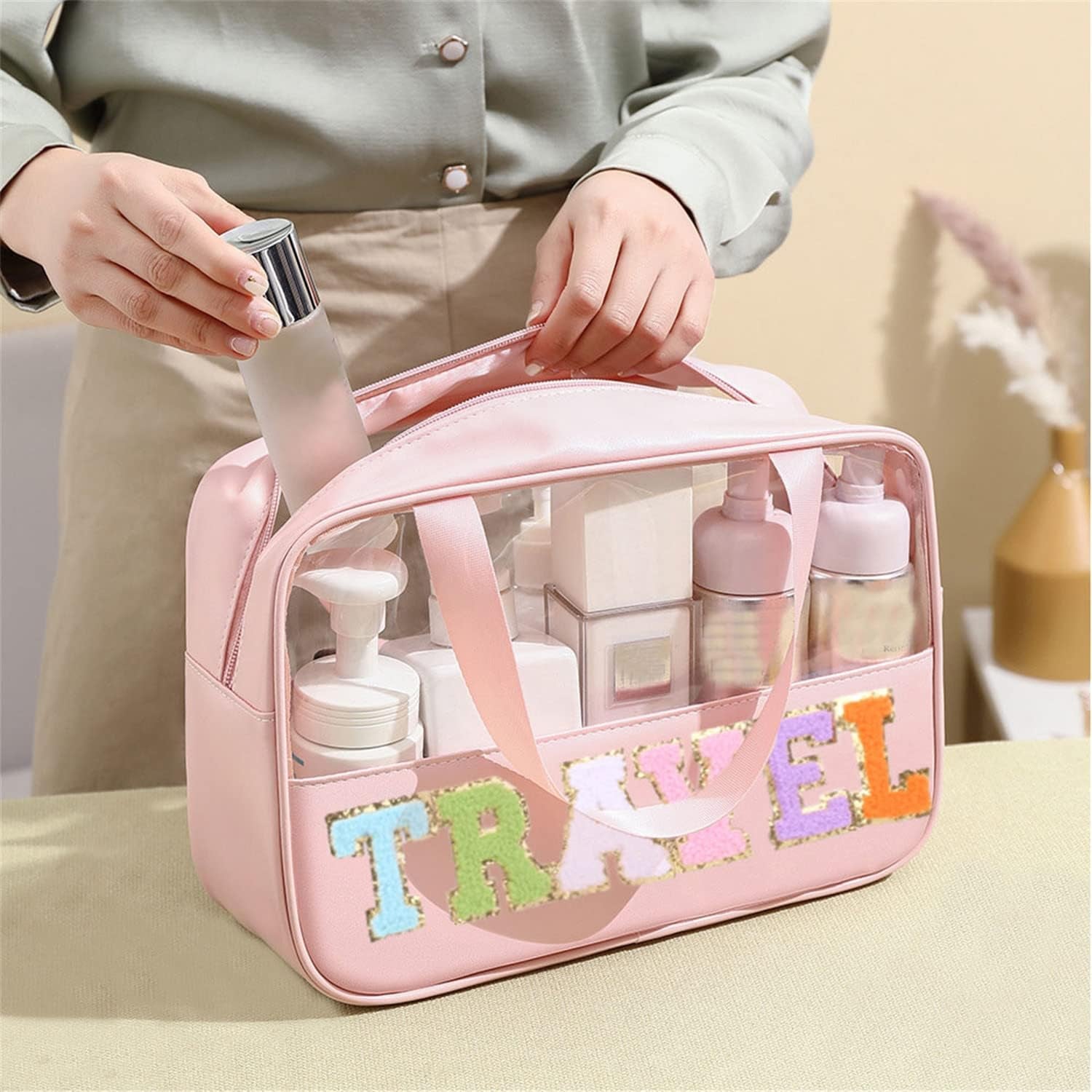 Letter Patch Travel Makeup Bag 