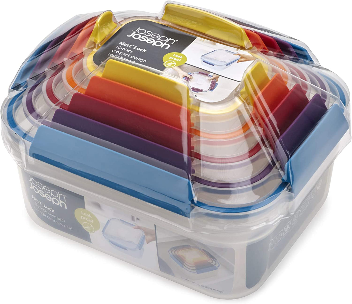 Nest Lock Plastic BPA Free Food Storage Container Set with Lockable Airtight Leakproof Lids, 10-Piece, Multi-Color