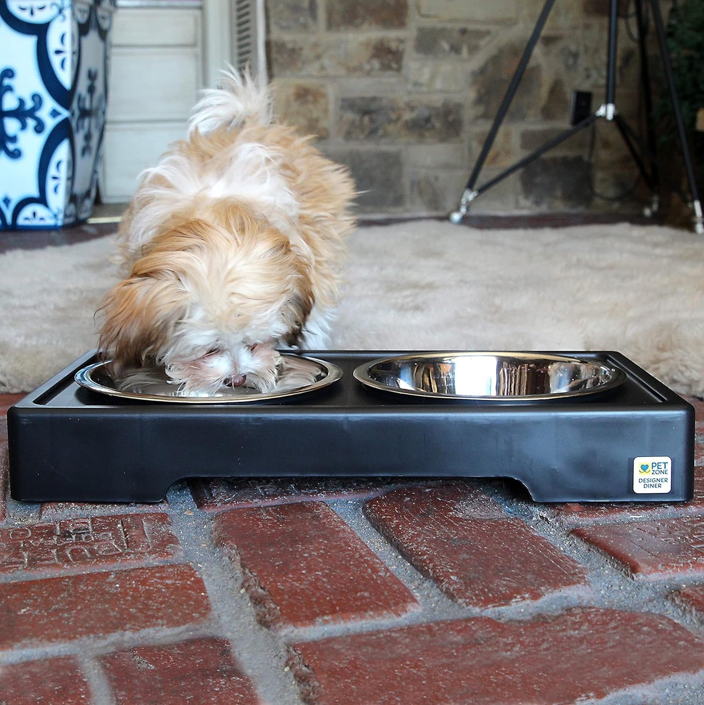 Elevated Dog Bowls Designer Diner 3 Height Adjustable Raised Dog Bowl Stand with 2 Stainless Steel Dog Bowls (7 Cup Capacity Each)