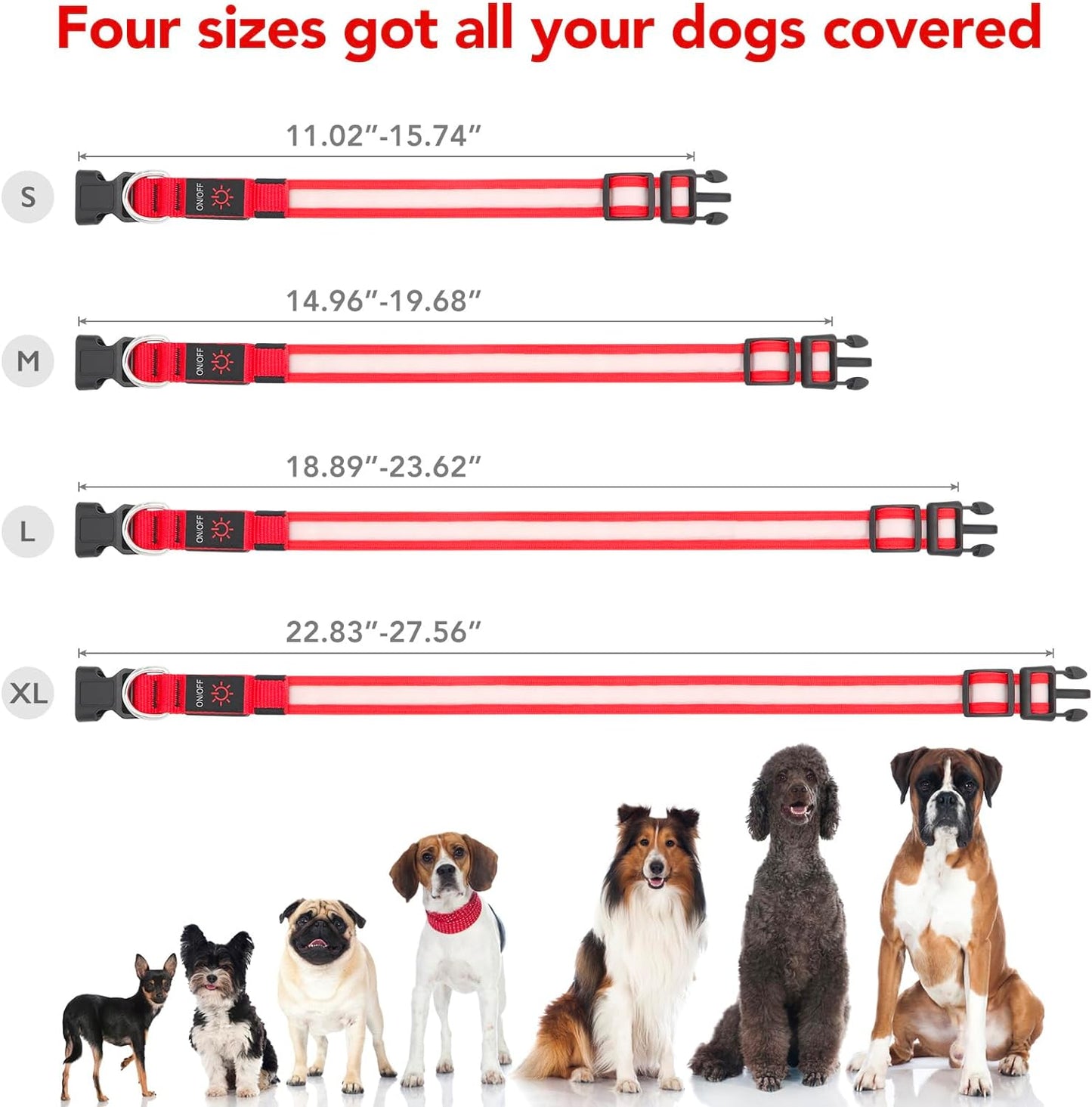 LED Dog Collar, Light up Dog Collar Adjustable USB Rechargeable Super Bright Safety Light Glowing Collars for Dogs(Small,Red)