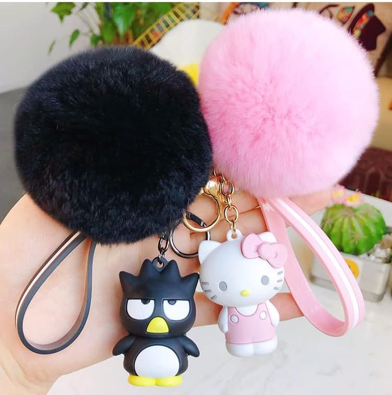 Cute Keychains for Women/Girls, Kawaii Pom Pom Key Chain Accessories Wristlet Keychain for Backpack Handbag Car Keys