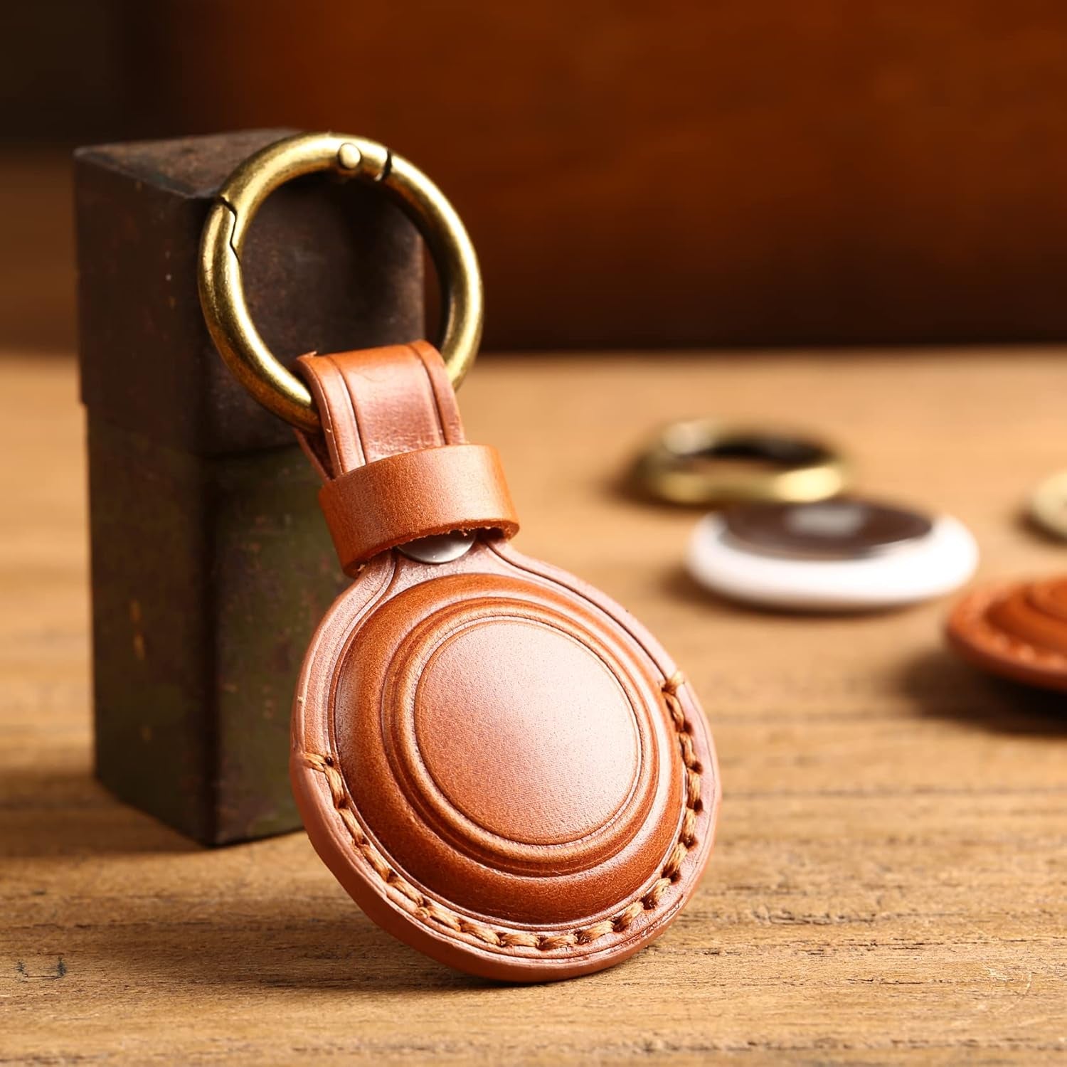 Genuine Leather Airtag Holder keychain