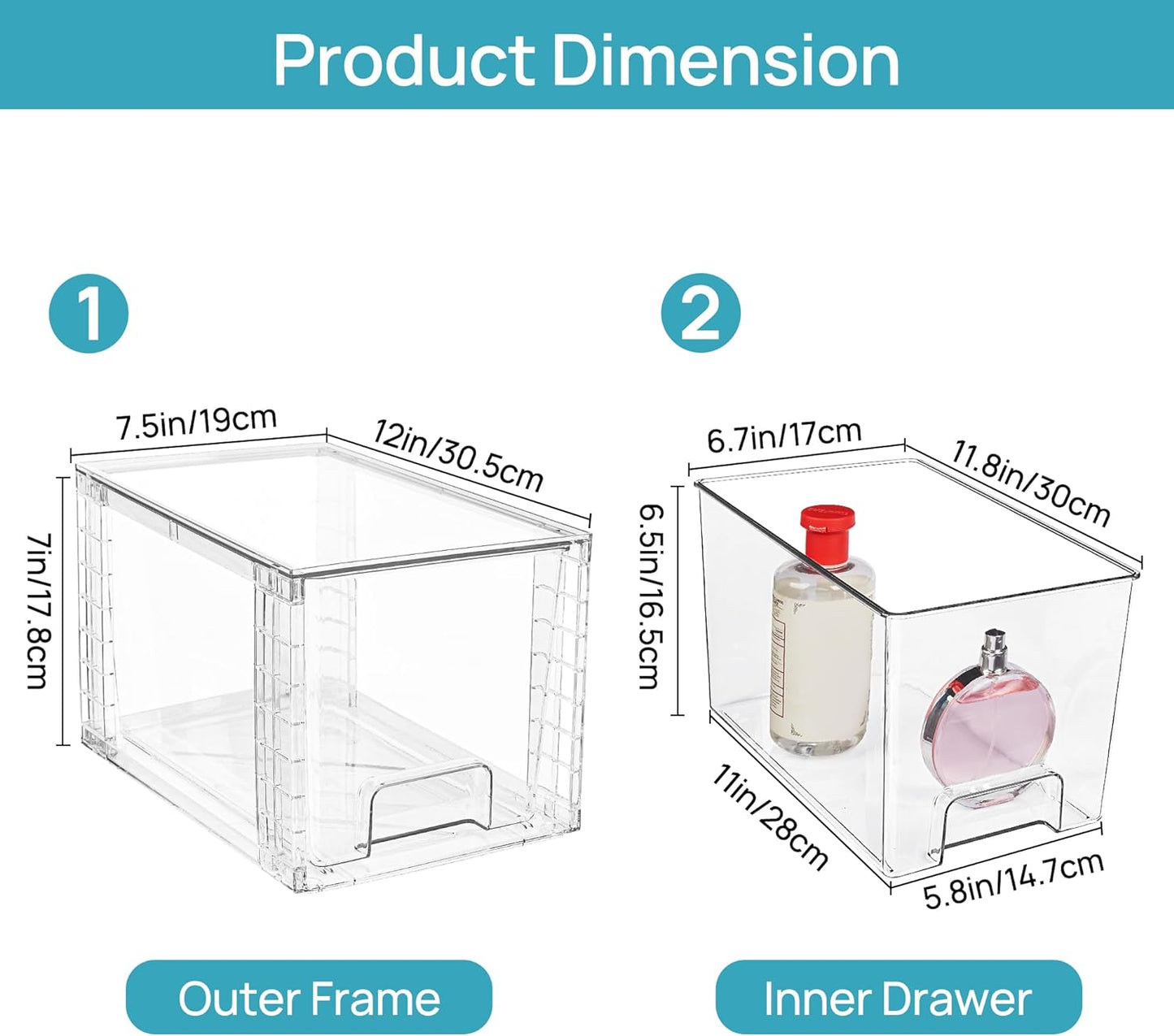 4 Pack Large Stackable Storage Drawers,Clear Acrylic Drawer Organizers with Handles