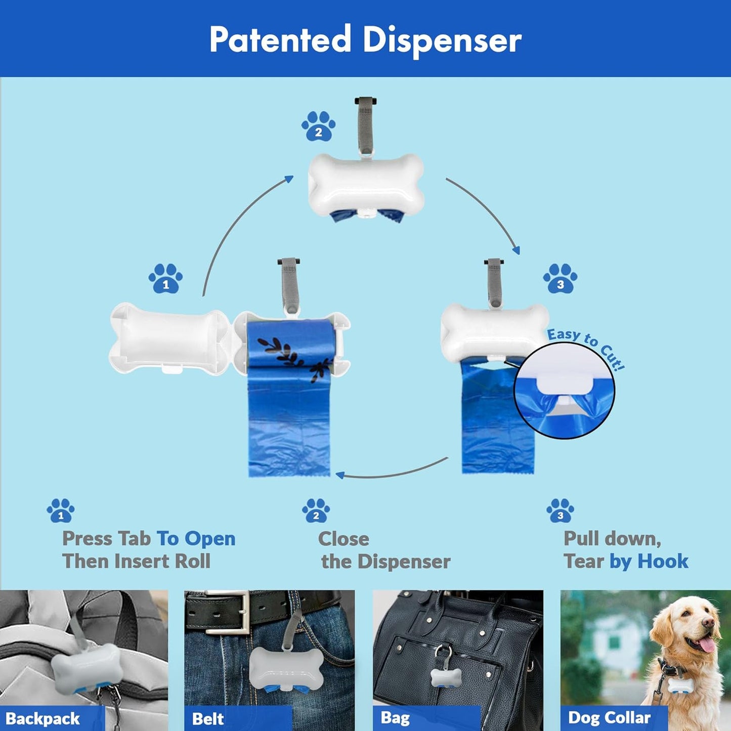 1000 Dog Poop Waste Bags with Dispenser and Leash Tie