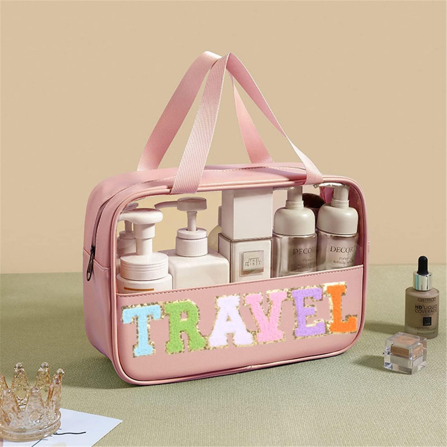 Letter Patch Travel Makeup Bag 