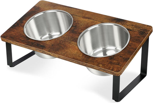 Elevated Dog Bowls for Small Medium Dogs, Wood Raised Dog Bowl Stand with 2 Stainless Steel Deep Bowls, Dog Food and Water Bowls, anti Vomit, Non-Slip Dogs Cats Feeding Dishes