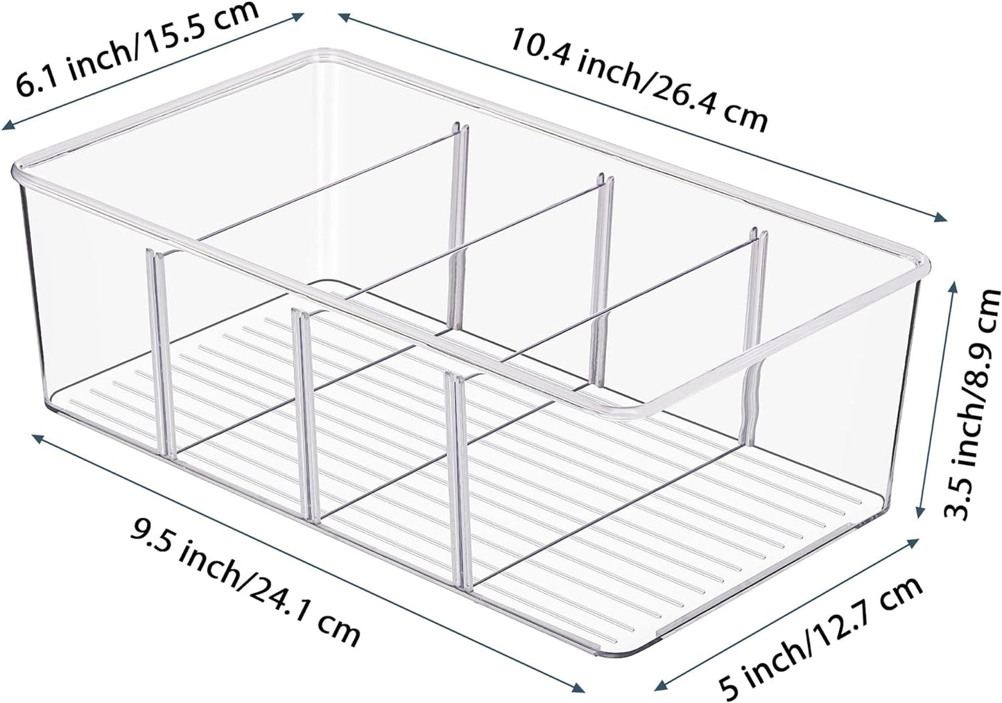 4 Pack Food Storage Organizer Bins, Clear Plastic Bins for Pantry, Kitchen, Fridge, Cabinet Organization and Storage, 4 Compartment Holder Packets, Snacks, Pouches, Spice Packets