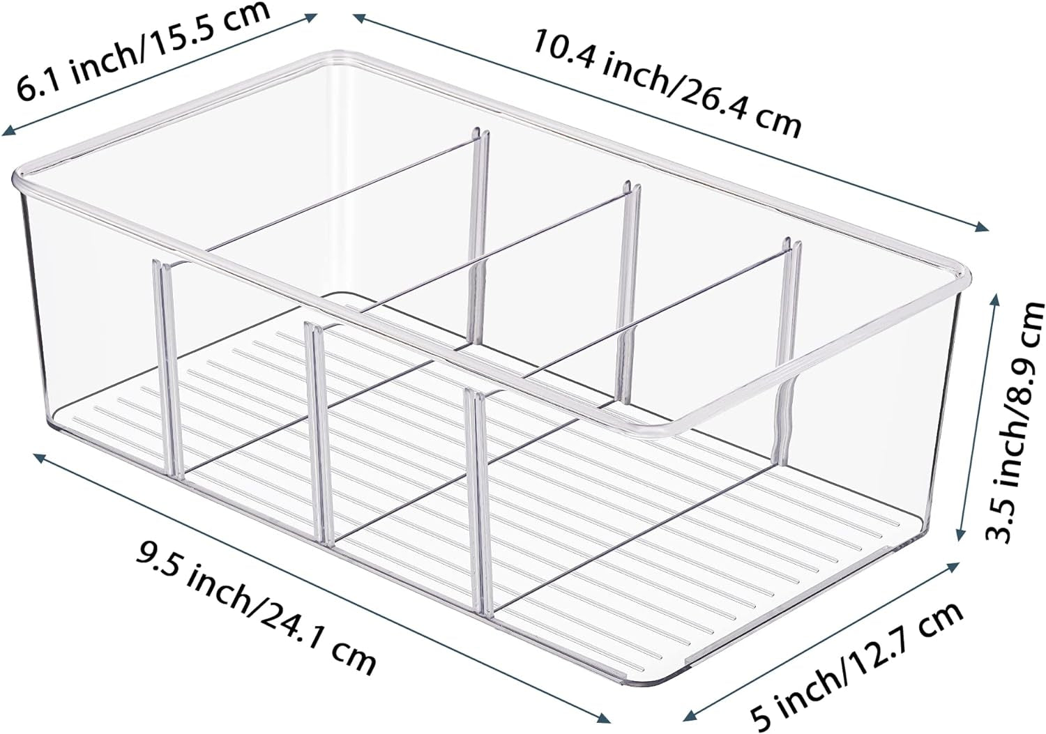 4 Pack Food Storage Organizer Bins, Clear Plastic Bins for Pantry, Kitchen, Fridge, Cabinet Organization and Storage, 4 Compartment Holder Packets, Snacks, Pouches, Spice Packets