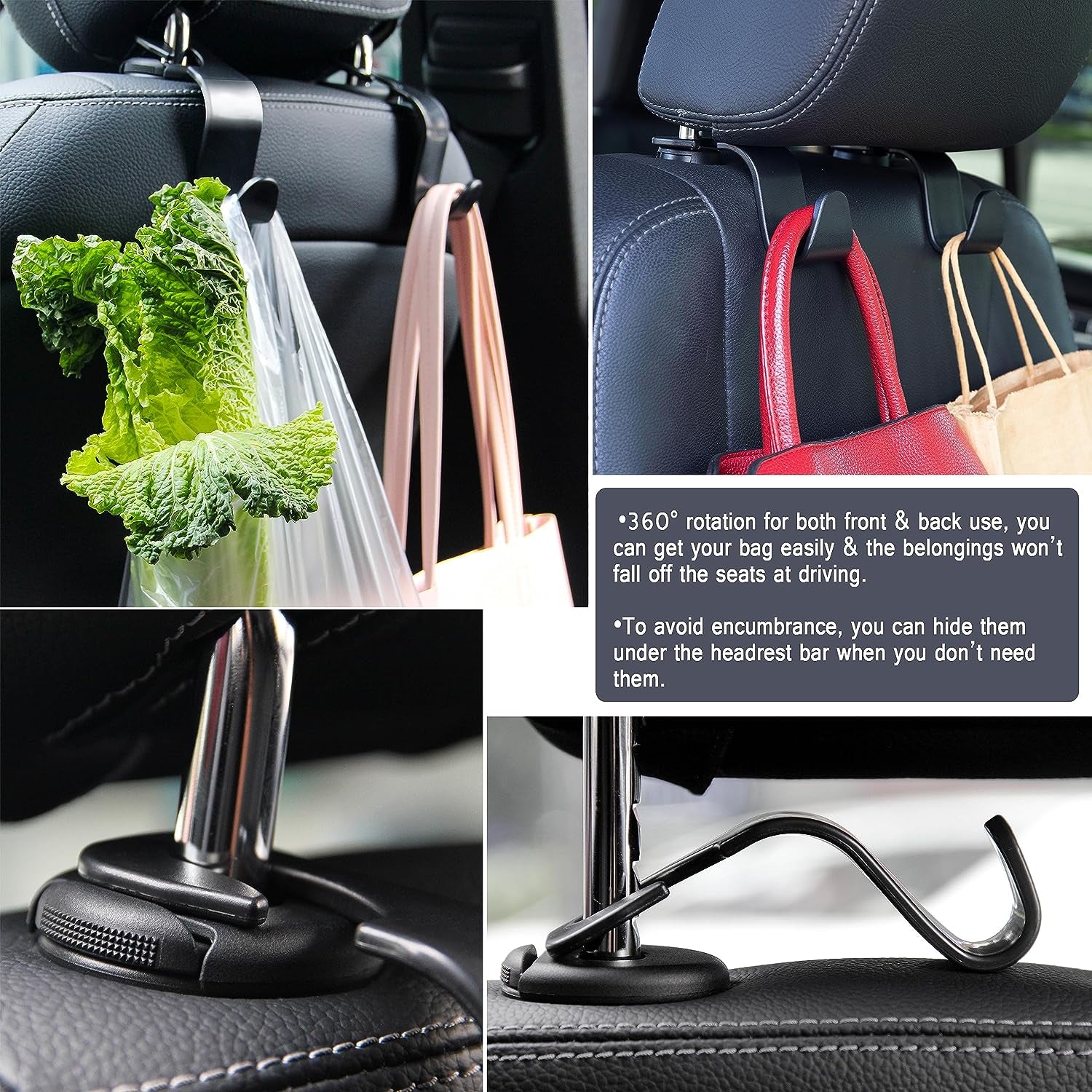 Car Seat Headrest Hook 4 Pack Hanger Storage Organizer Universal for Handbag Purse Coat Fit Universal Vehicle Car Black S Type