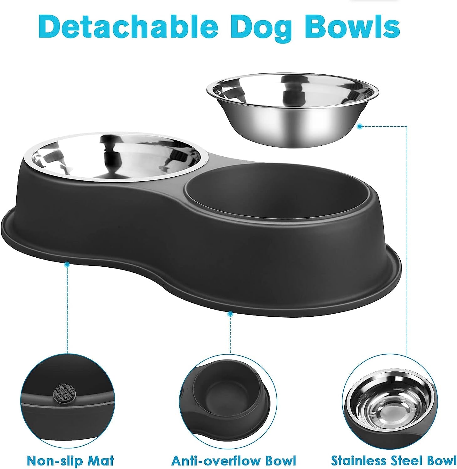 Dog Bowls Double Dog Water and Food Bowls Stainless Steel Bowls with Non-Slip Resin Station, Pet Feeder Bowls for Puppy Medium Dogs Cats