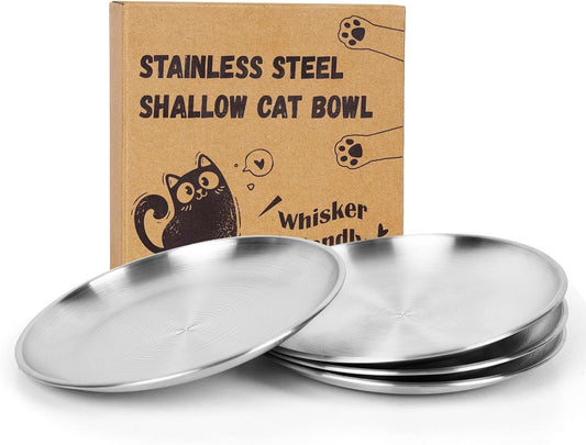 4 Pcs Wide Whisker Friendly Cat Dishes Set Stainless Steel 