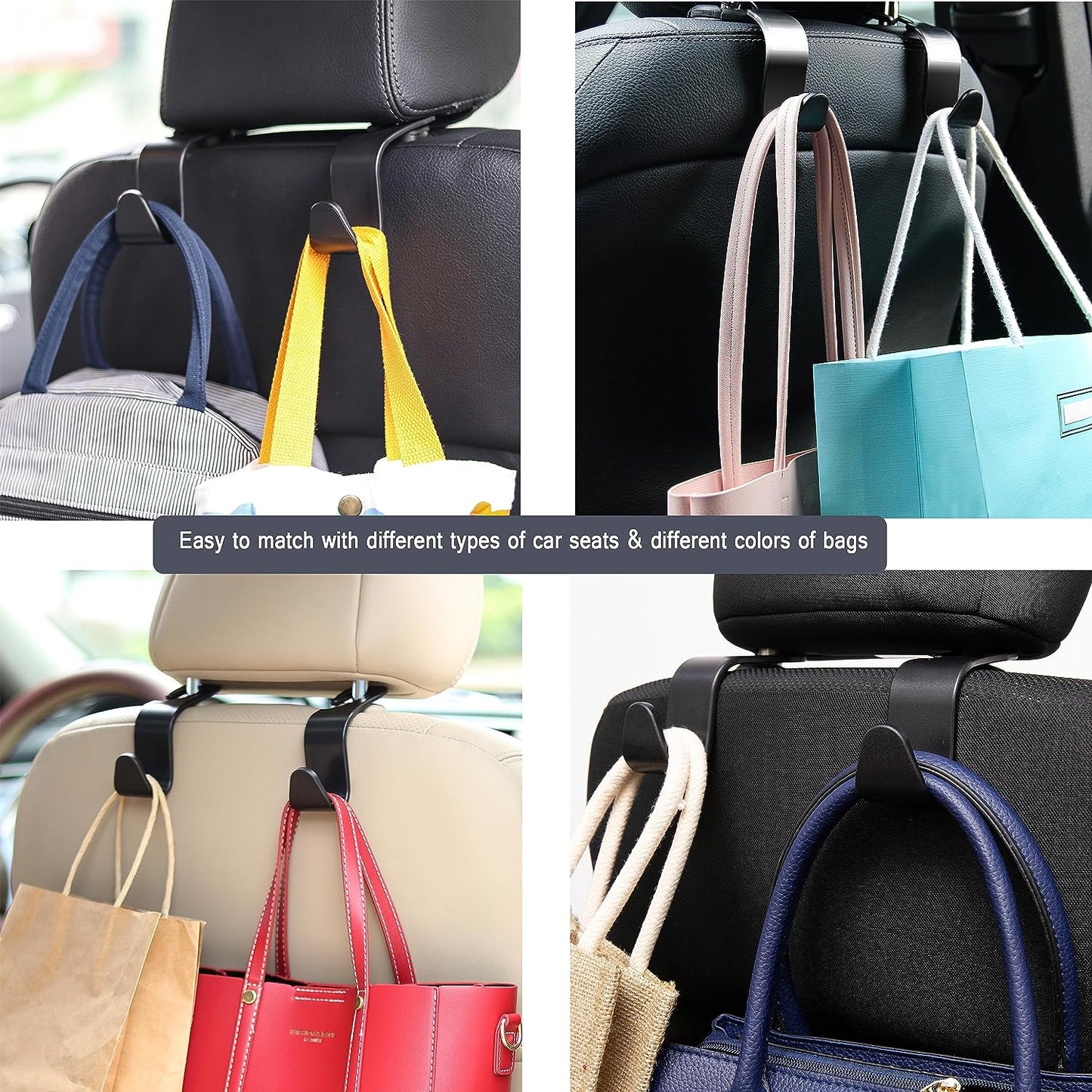 Car Seat Headrest Hook 4 Pack Hanger Storage Organizer Universal for Handbag Purse Coat Fit Universal Vehicle Car Black S Type