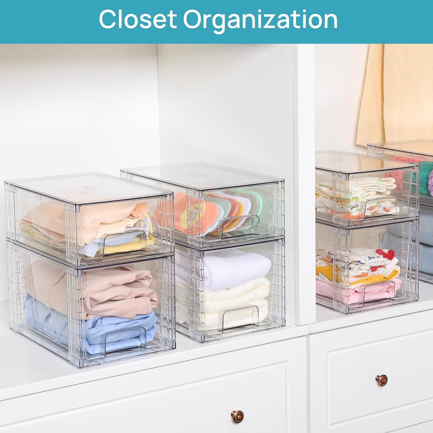 4 Pack Large Stackable Storage Drawers,Clear Acrylic Drawer Organizers with Handles