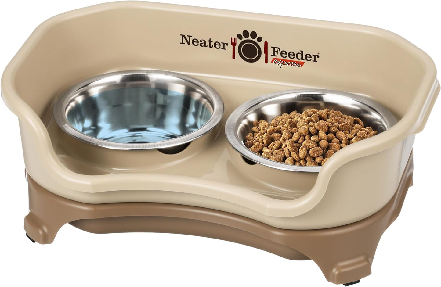 - Express Model - Mess-Proof Dog Bowls (Small, Cappuccino) – Made in USA – Elevated, No Spill, Non-Tip, Non-Slip, Raised Stainless Steel Food & Water Pet Bowls