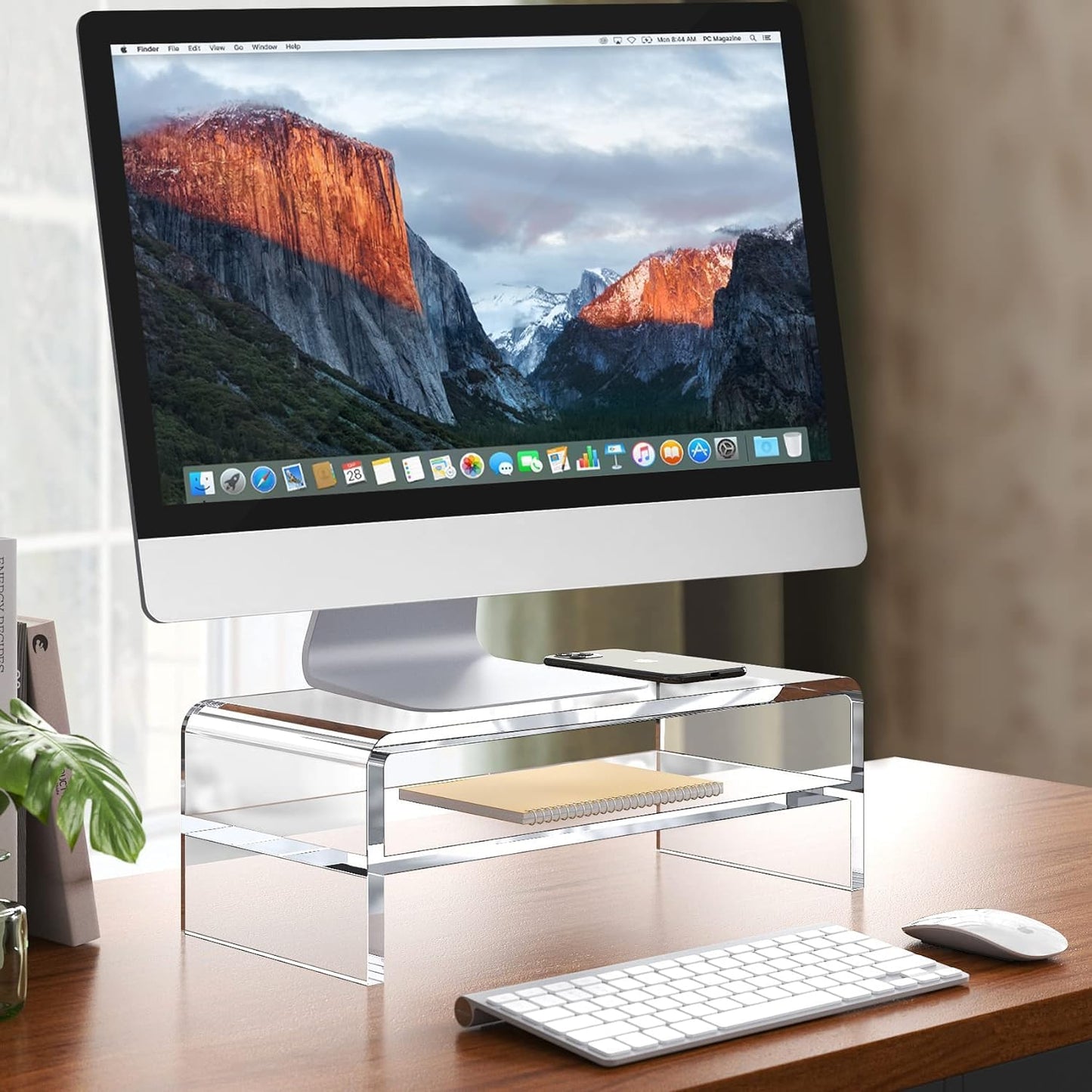 Clear Acrylic Monitor Stand Riser 2 Tier 5.12 Inches High Clear Computer Desk Organizer Shelf  Laptop